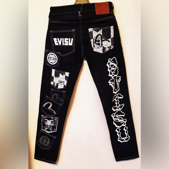 Evisu Black White Multi-Pocket Tapered Embroidered Denim Jeans NWT w Bag - Picture 8 of 15